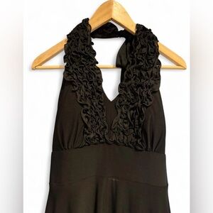 Onyx Nite Black Ruffled Halter Midi Dress